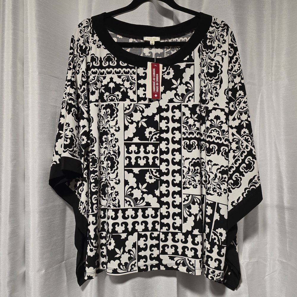 Laura. NWT Black & White Patterned Tunic Top - Flattering Fit Size XXL